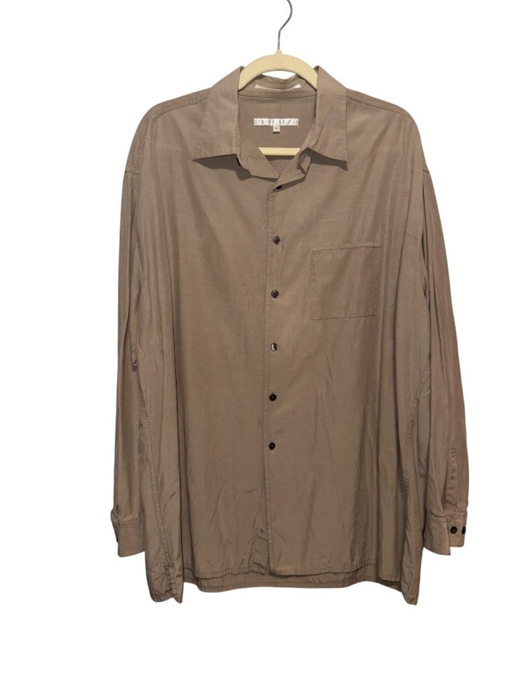 Perry Ellis Mens XL Beige Button-Up Shirt Silk Cotton Blend